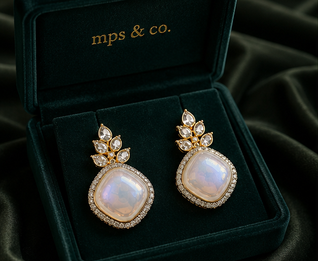 Vintage Ethereal Moonstone & AD Drop Earrings