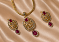 Majestic Cushion Faux Ruby & Crystal Halo Pendant Set