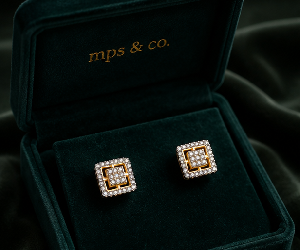 Contemporary Geometric Square American Diamond Studs