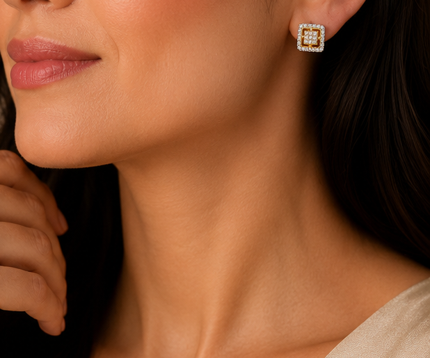 Contemporary Geometric Square American Diamond Studs