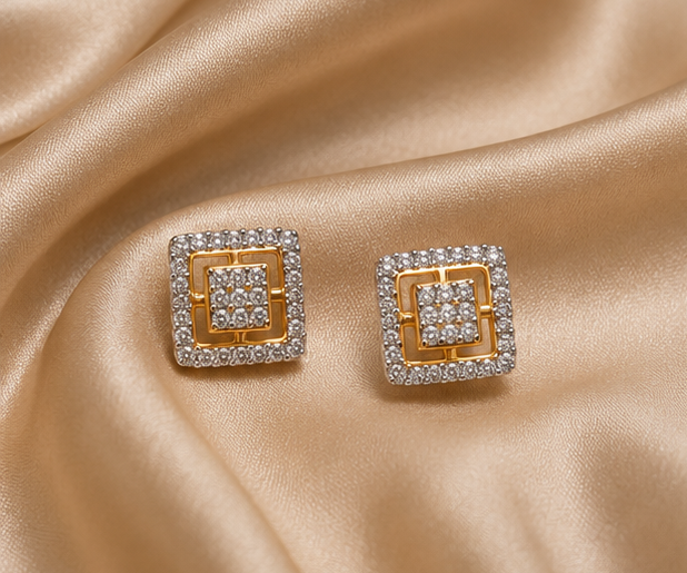 Contemporary Geometric Square American Diamond Studs