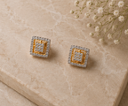 Contemporary Geometric Square American Diamond Studs