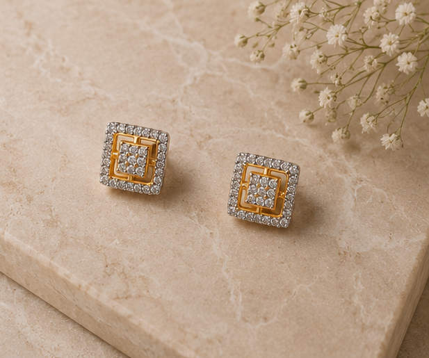 Contemporary Geometric Square American Diamond Studs