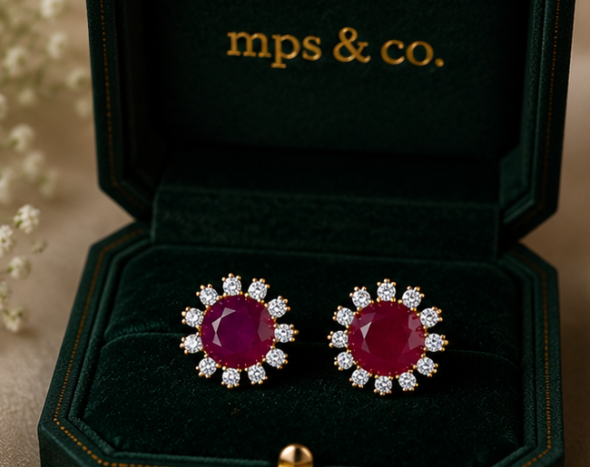 Regal Ruby Halo American Diamond Studs