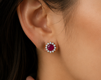 Regal Ruby Halo American Diamond Studs