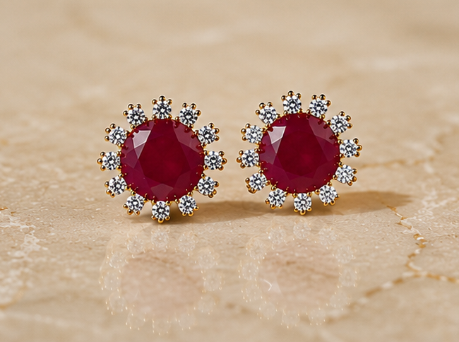 Regal Ruby Halo American Diamond Studs