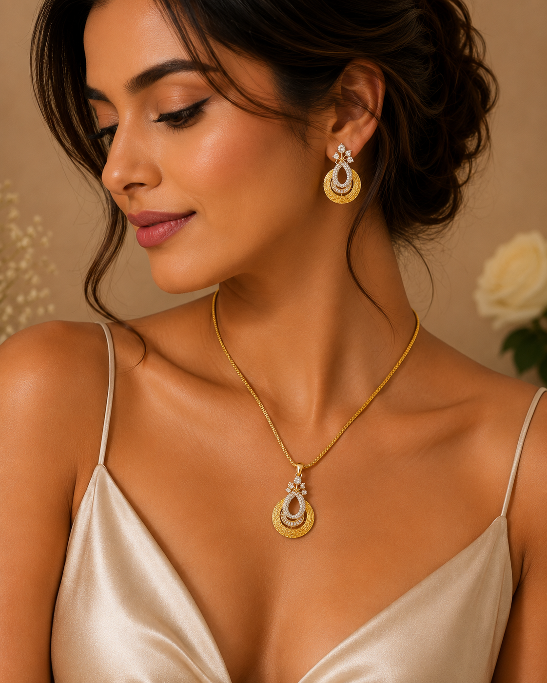 Golden Halo Teardrop Pendant Set