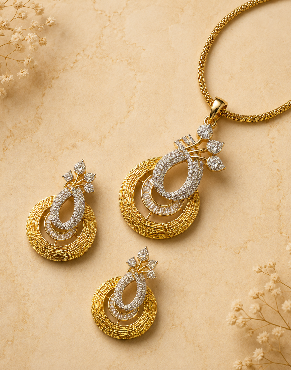 Golden Halo Teardrop Pendant Set