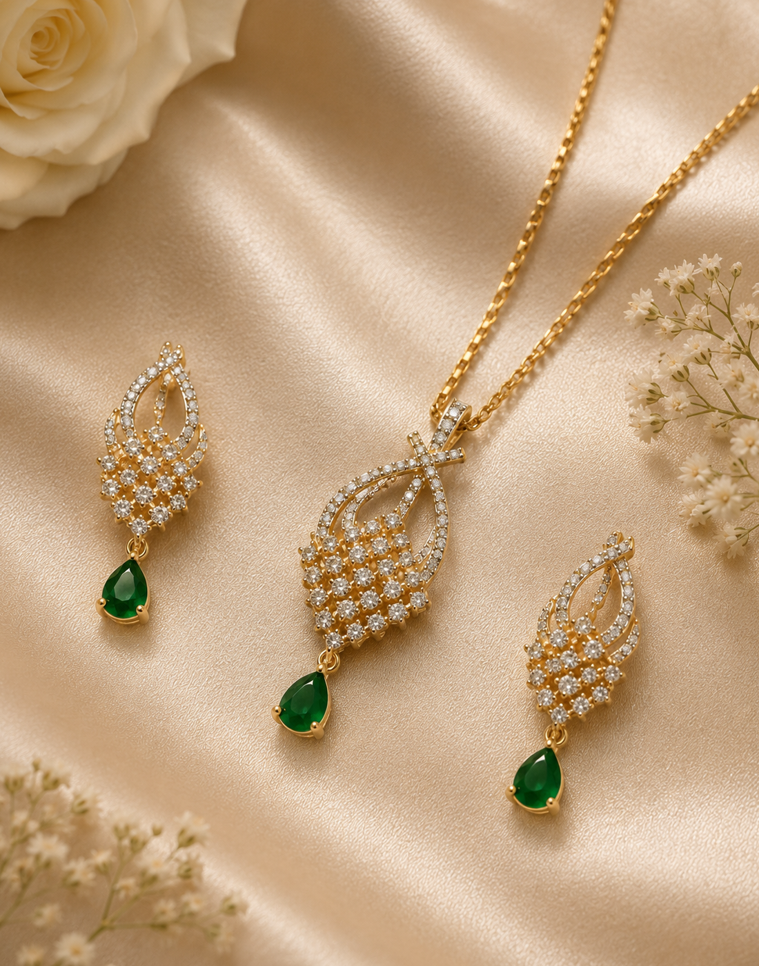 Emerald Drop Lattice Pendant Set