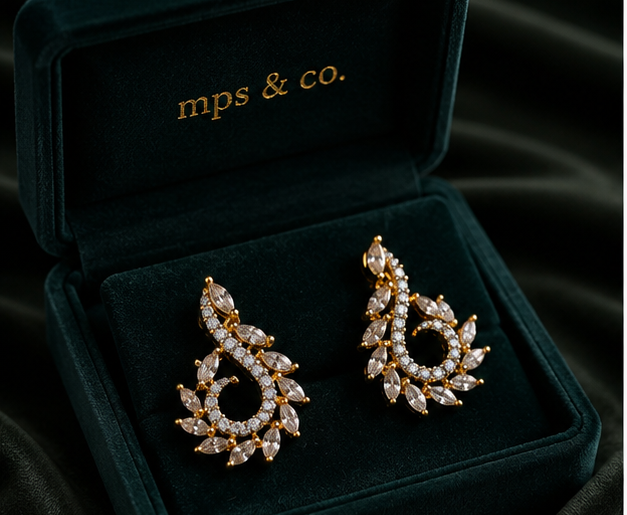 Graceful Paisley Swirl American Diamond Earrings