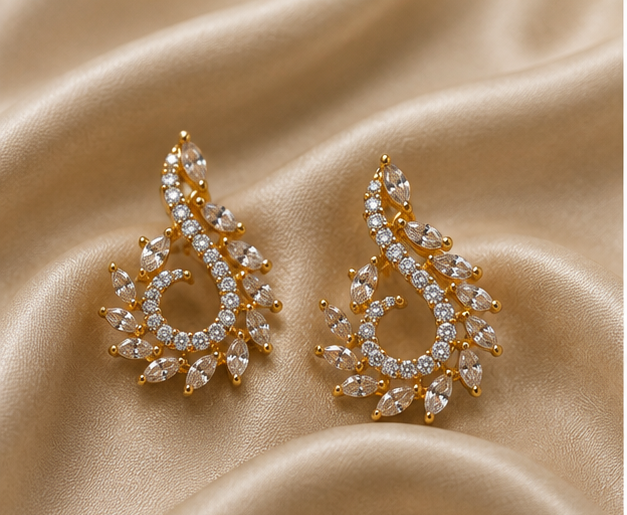 Graceful Paisley Swirl American Diamond Earrings
