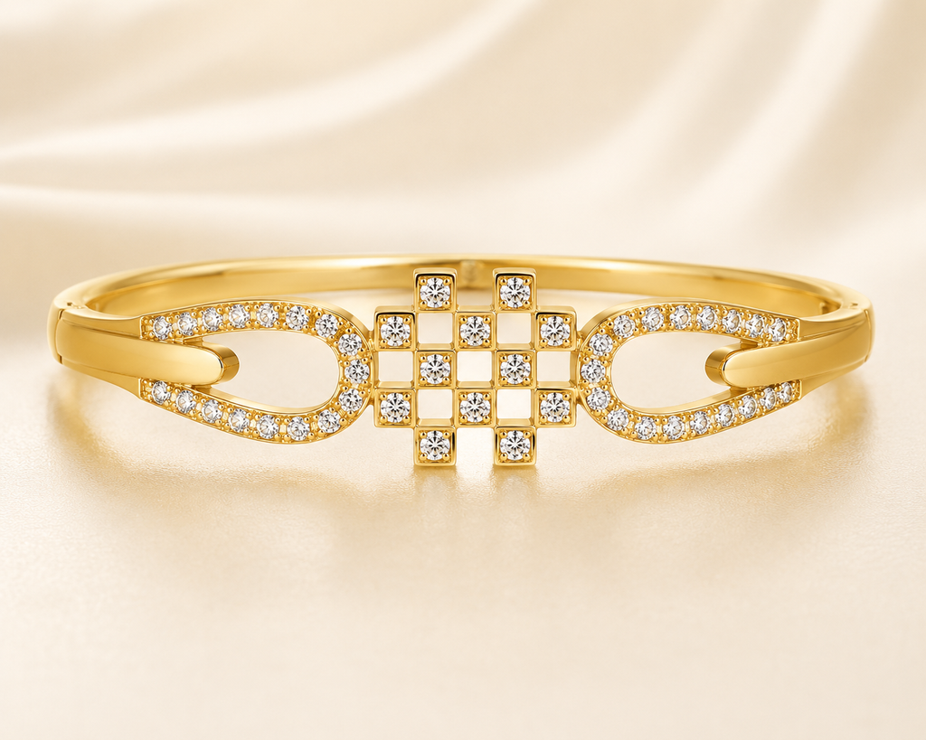Imperial Lattice Grid & Oval Link Statement Bangle
