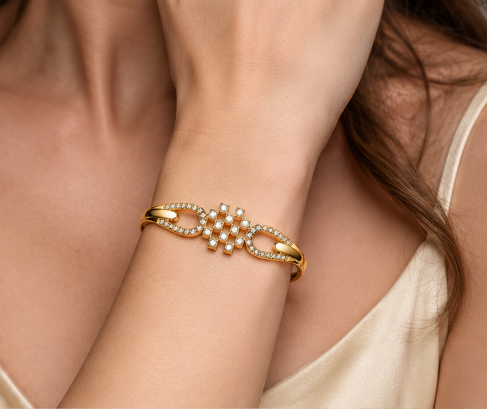 Imperial Lattice Grid & Oval Link Statement Bangle