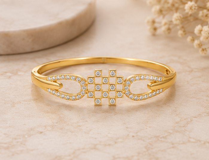 Imperial Lattice Grid & Oval Link Statement Bangle