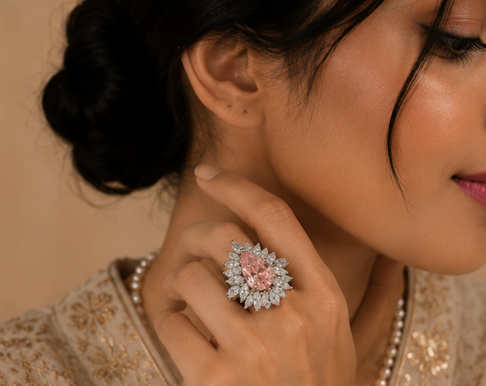 Imperial Teardrop Pink Crystal Sunburst Ring