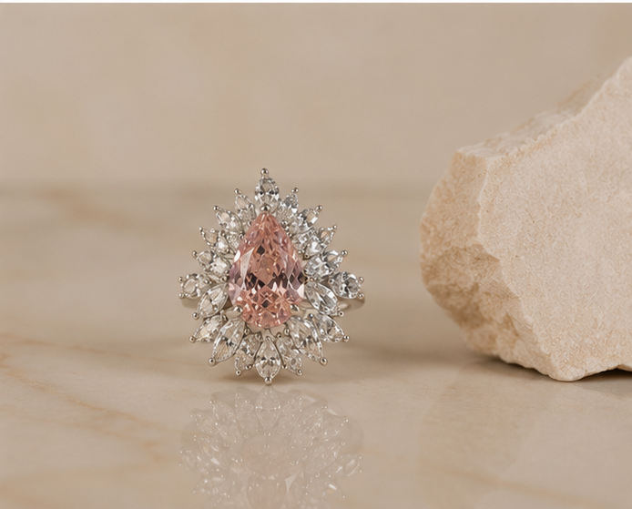 Imperial Teardrop Pink Crystal Sunburst Ring