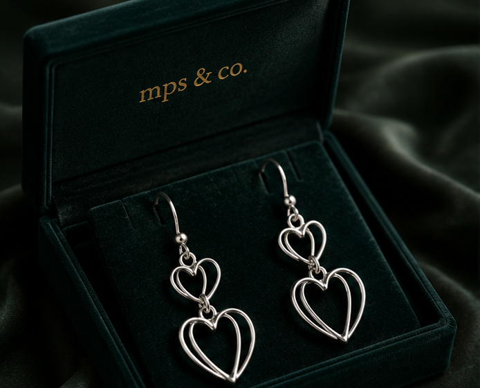 925 Sterling Silver Double Layered Heart Drop Earring