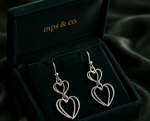 925 Sterling Silver Double Layered Heart Drop Earring