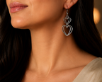 925 Sterling Silver Double Layered Heart Drop Earring