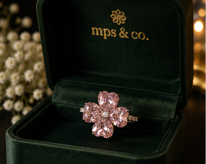Four-Leaf Clover Blush Pink Crystal Ring