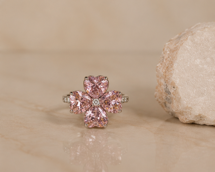 Four-Leaf Clover Blush Pink Crystal Ring