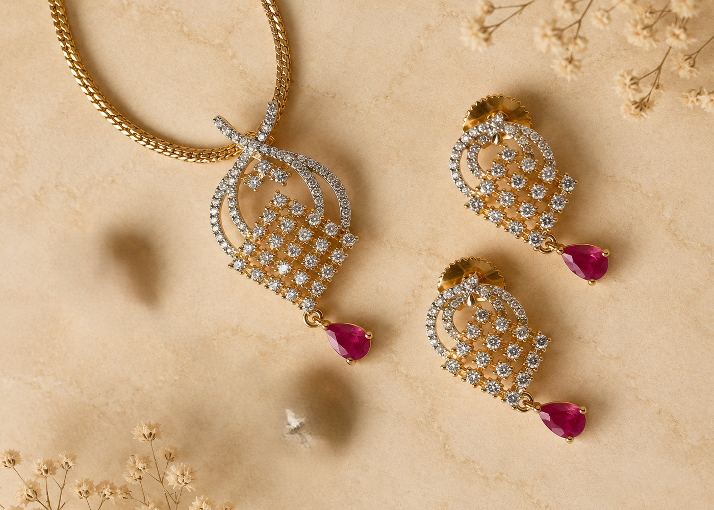 Ruby Cascade Pendant Set