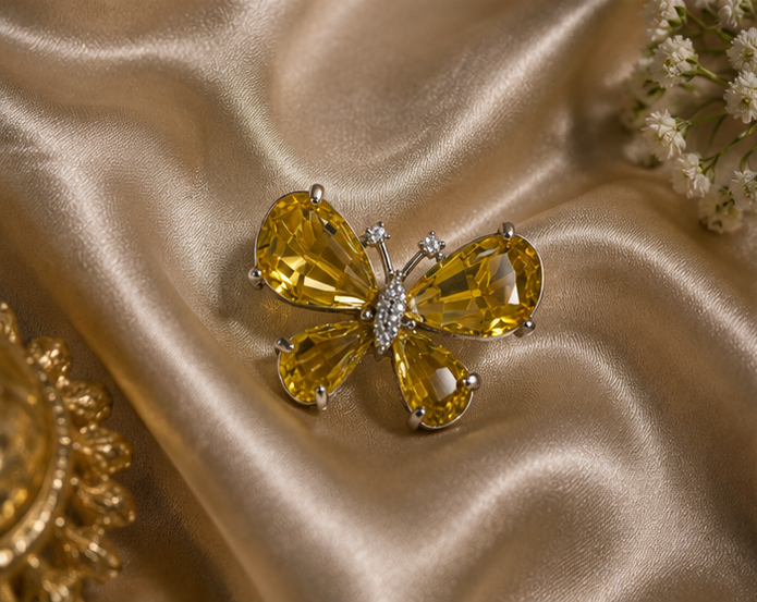 Premium Canary Yellow Crystal Butterfly Cocktail Ring