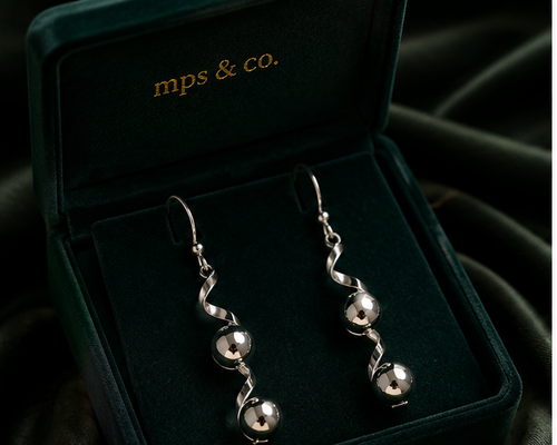 925 Sterling Silver Spiral Wave Triple Bead Drop Earring