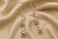 925 Sterling Silver Spiral Wave Triple Bead Drop Earring