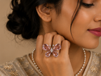 Premium Rose Quartz Pink Crystal Butterfly Ring