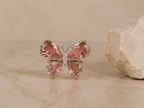Premium Rose Quartz Pink Crystal Butterfly Ring