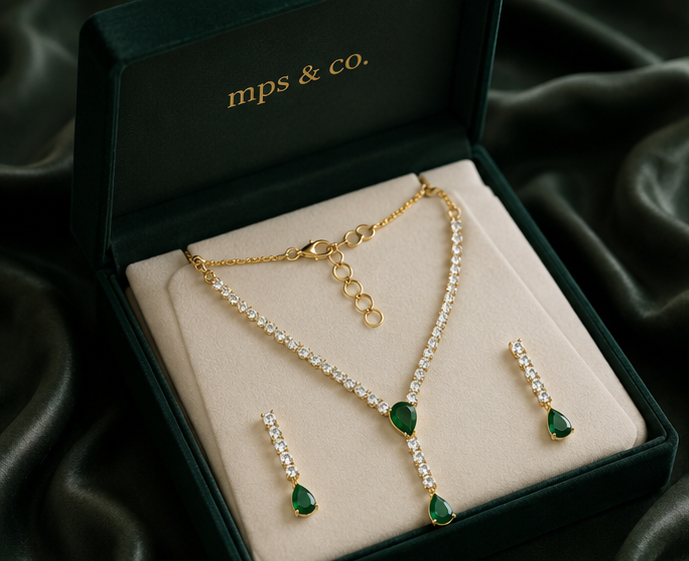 Imperial Emerald Drop Necklace Set