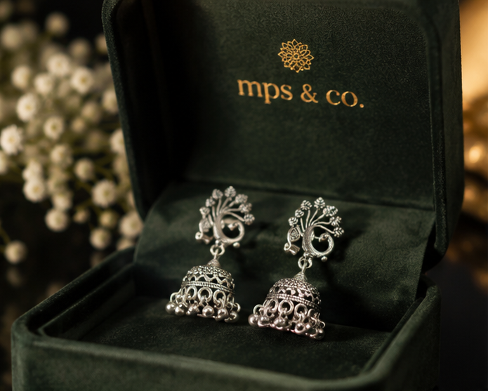 925 Sterling Silver Oxidized Peacock Jhumka Earring