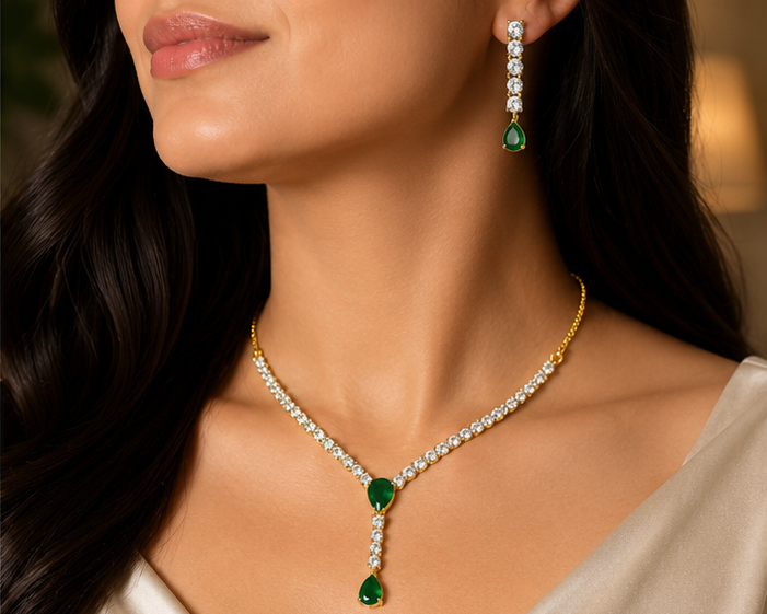 Imperial Emerald Drop Necklace Set