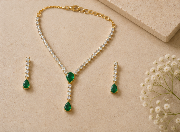 Imperial Emerald Drop Necklace Set