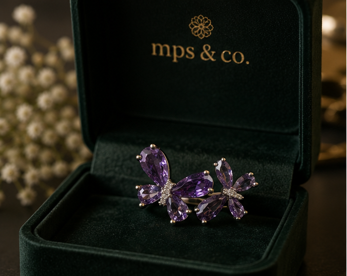 Luxury Royal Amethyst Twin Butterfly Statement Ring