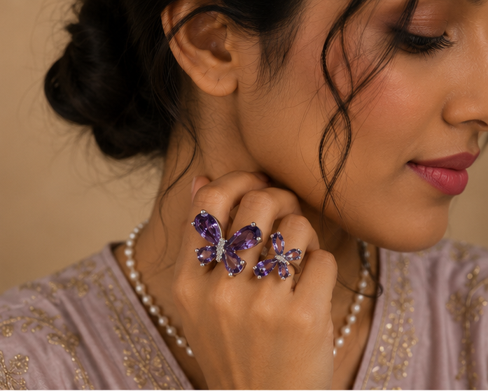 Luxury Royal Amethyst Twin Butterfly Statement Ring