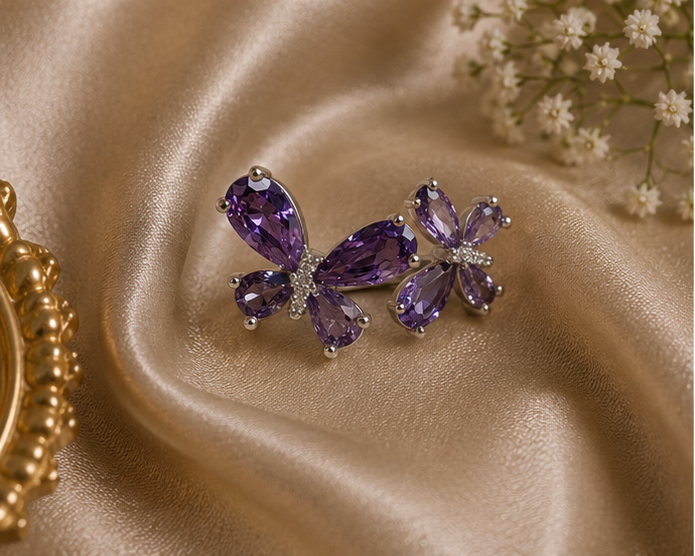 Luxury Royal Amethyst Twin Butterfly Statement Ring