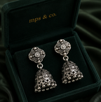 925 Sterling Silver Oxidized Style Floral Jhumka Earring