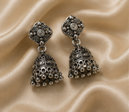 925 Sterling Silver Oxidized Style Floral Jhumka Earring