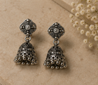 925 Sterling Silver Oxidized Style Floral Jhumka Earring