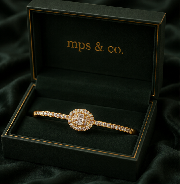 Modern Baguette Medallion Pavé Hinged Bangle