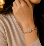 Modern Baguette Medallion Pavé Hinged Bangle