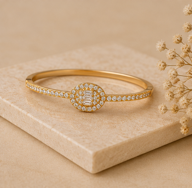 Modern Baguette Medallion Pavé Hinged Bangle
