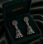 925 Sterling Silver Oxidized Rose Jhumka Drop Earring