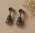 925 Sterling Silver Oxidized Rose Jhumka Drop Earring