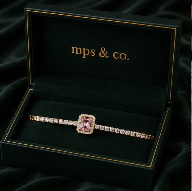 Emerald-Cut Blush Pink Halo Tennis Bracelet