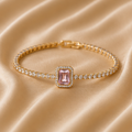 Emerald-Cut Blush Pink Halo Tennis Bracelet