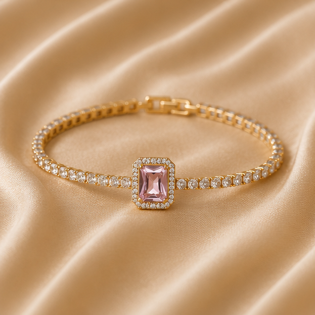 Emerald-Cut Blush Pink Halo Tennis Bracelet