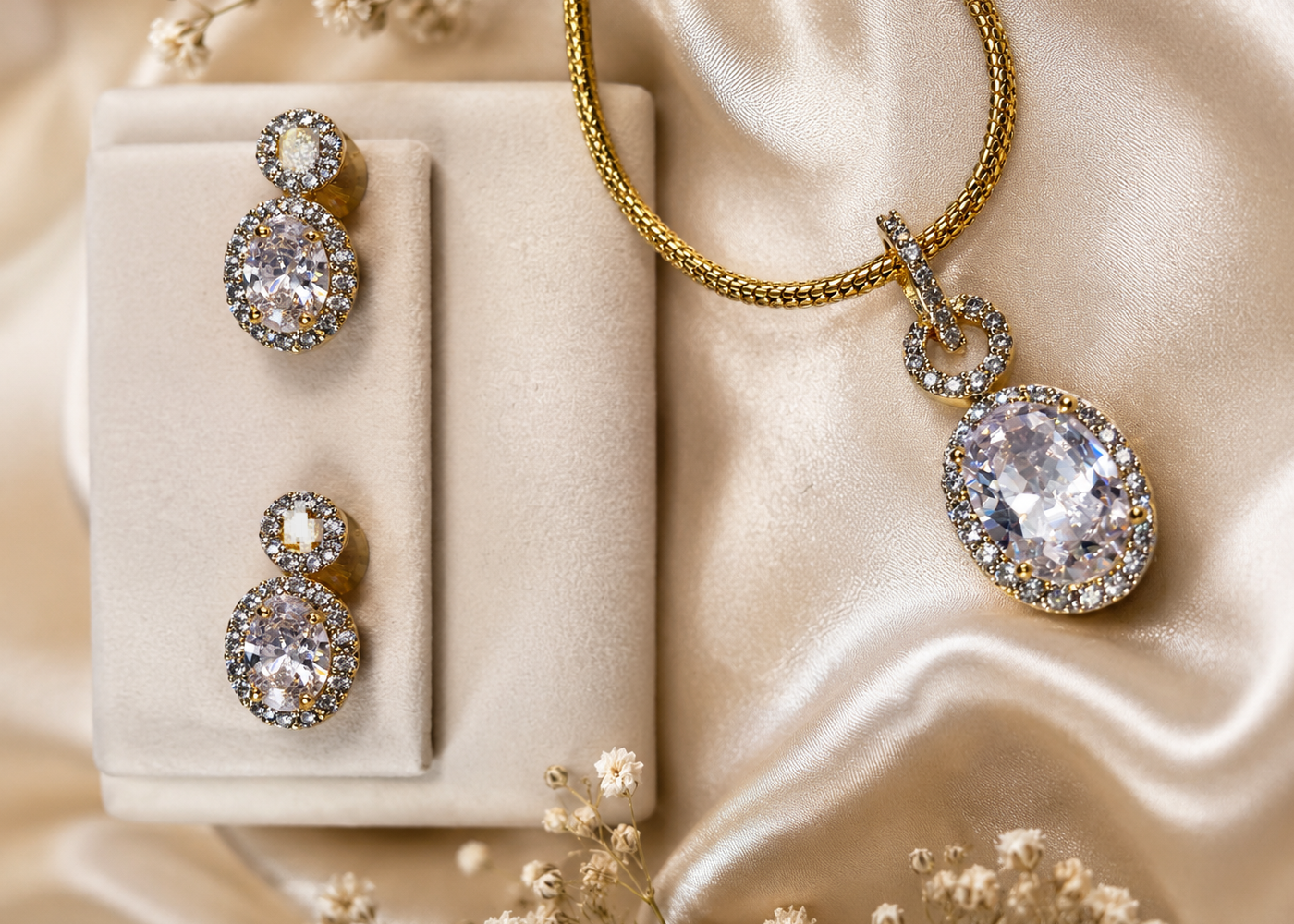 Aura Solitaire Oval Crystal Drop Pendant Set